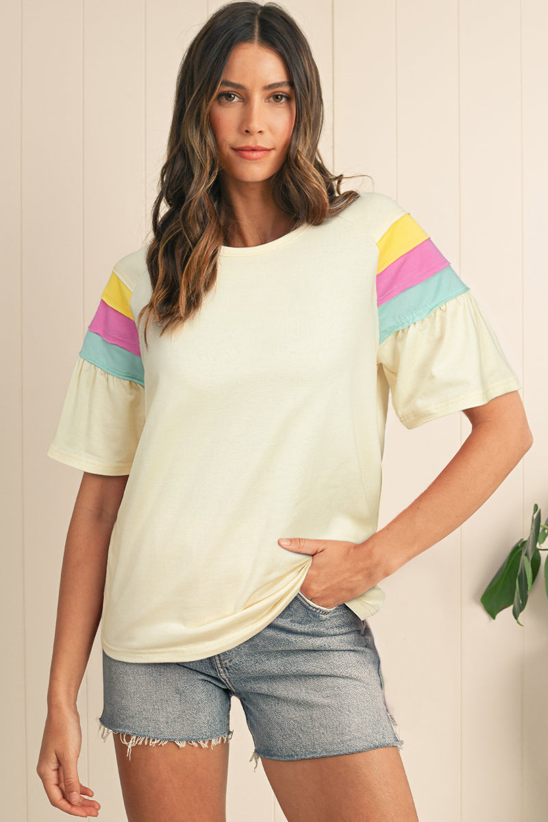 Color Block Stitched Sleeve Loose T Shirt