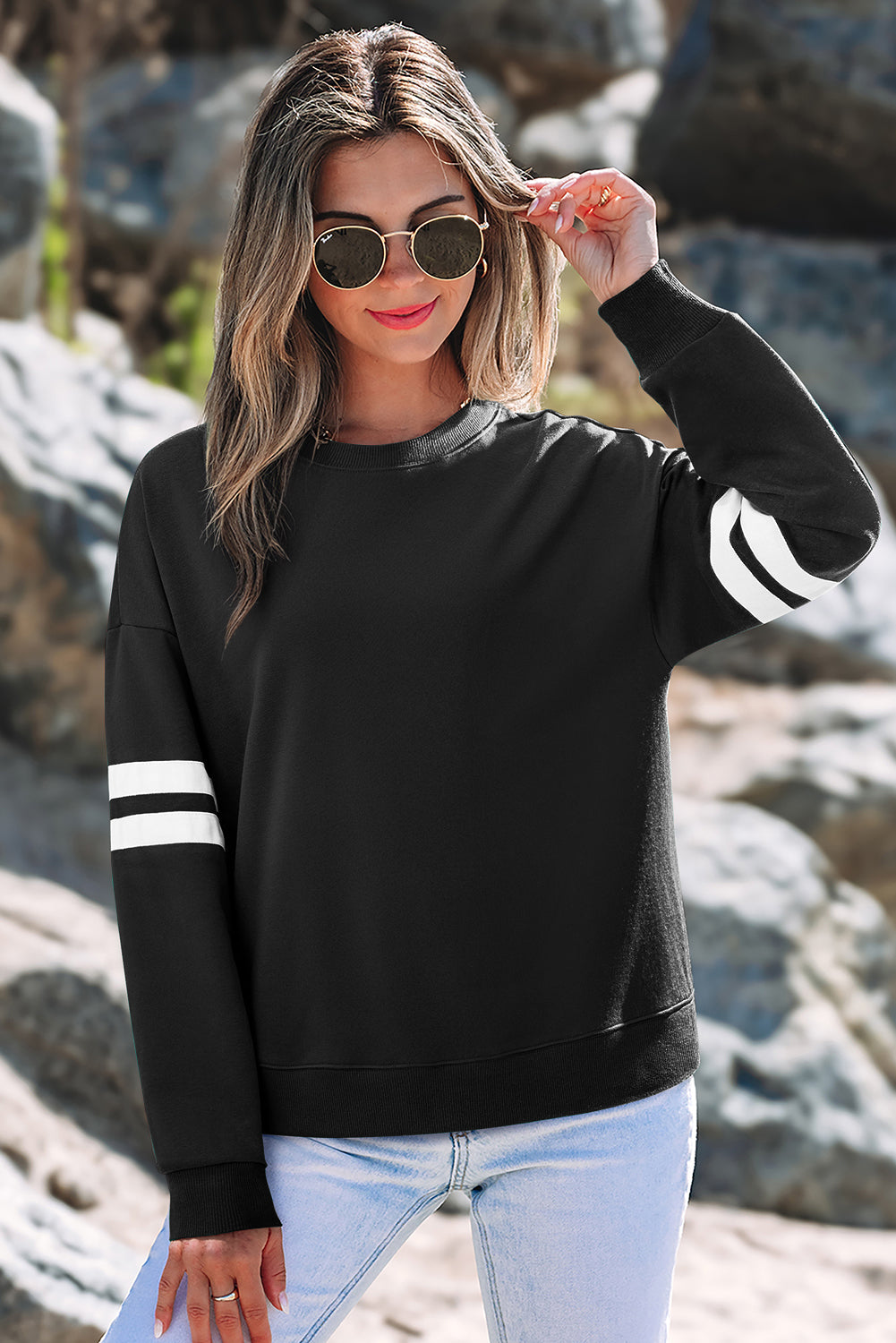 Varsity Striped Detail Drop Shoulder Oversized Sweatshirt