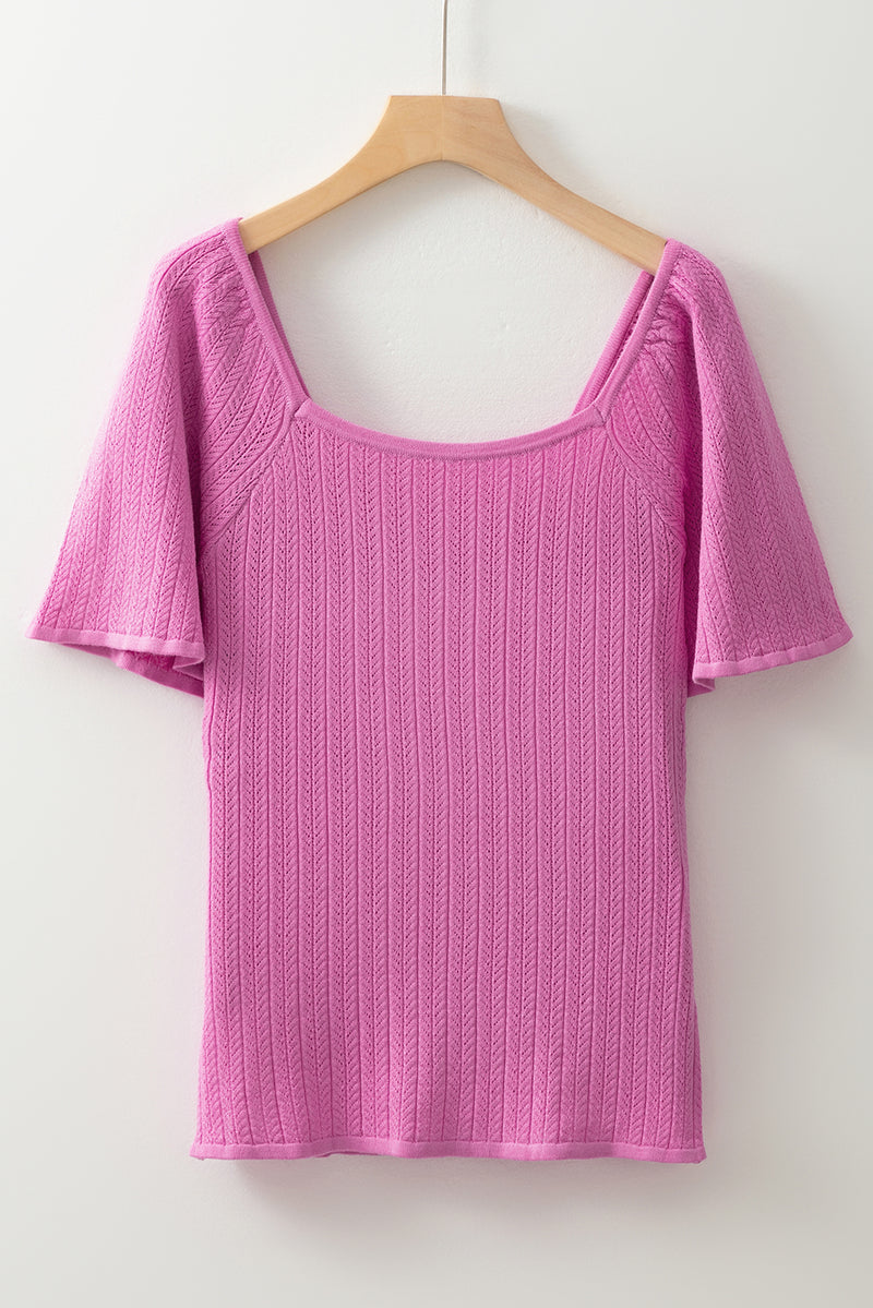 Textured Square Neck Half Sleeve Knitted Top