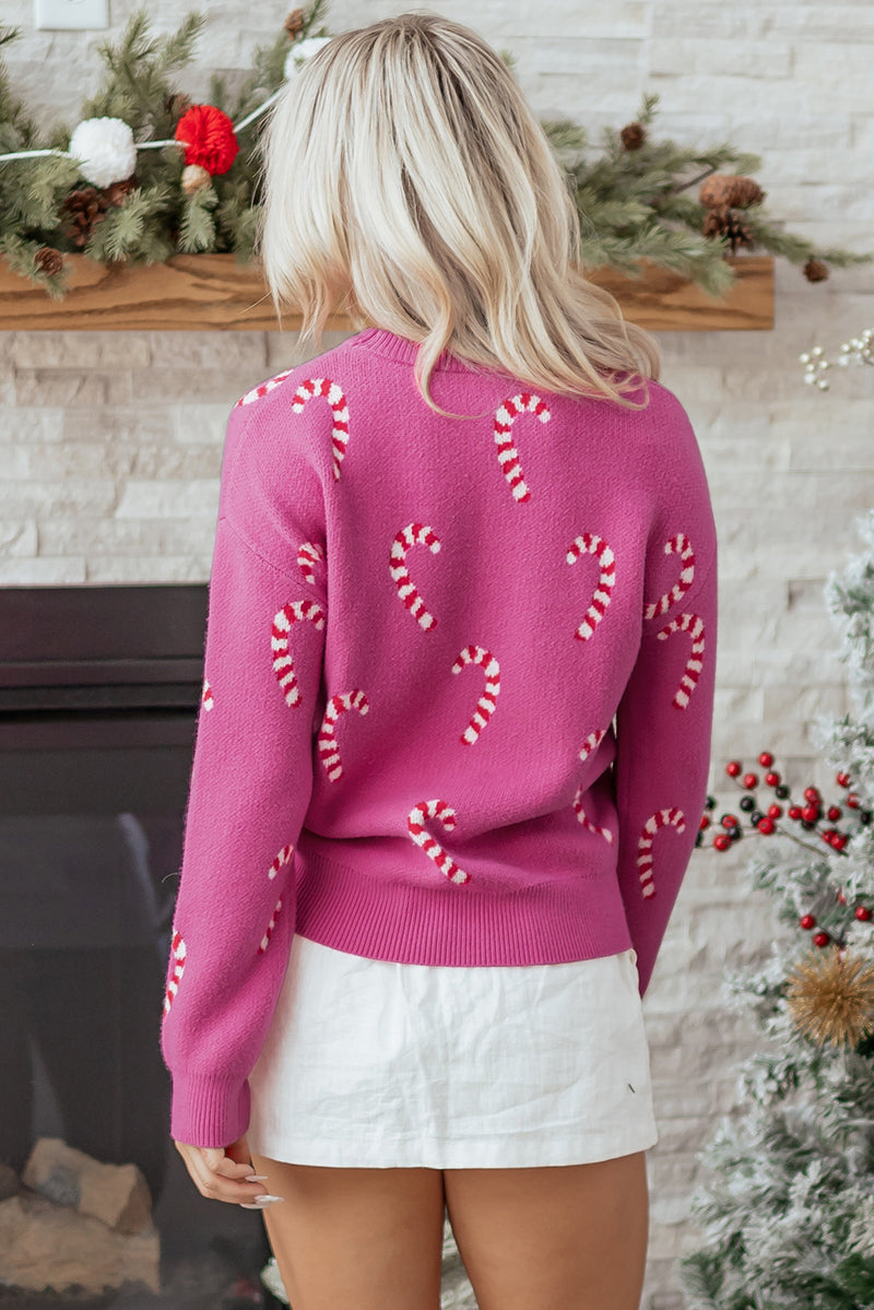 Christmas Candy Cane Holiday Drop Shoulder Sweater