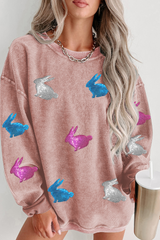 Easter Bunny Patched Graphic Corded Baggy Sweatshirt