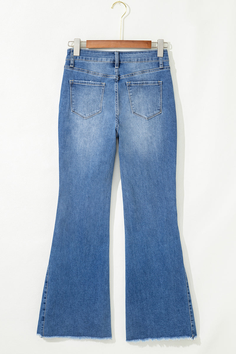 Cut out Side Frayed Hemline Flare Jeans