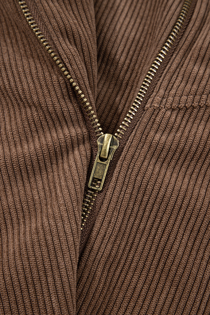 Button Zip Up Lapel Collar Corduroy Jacket