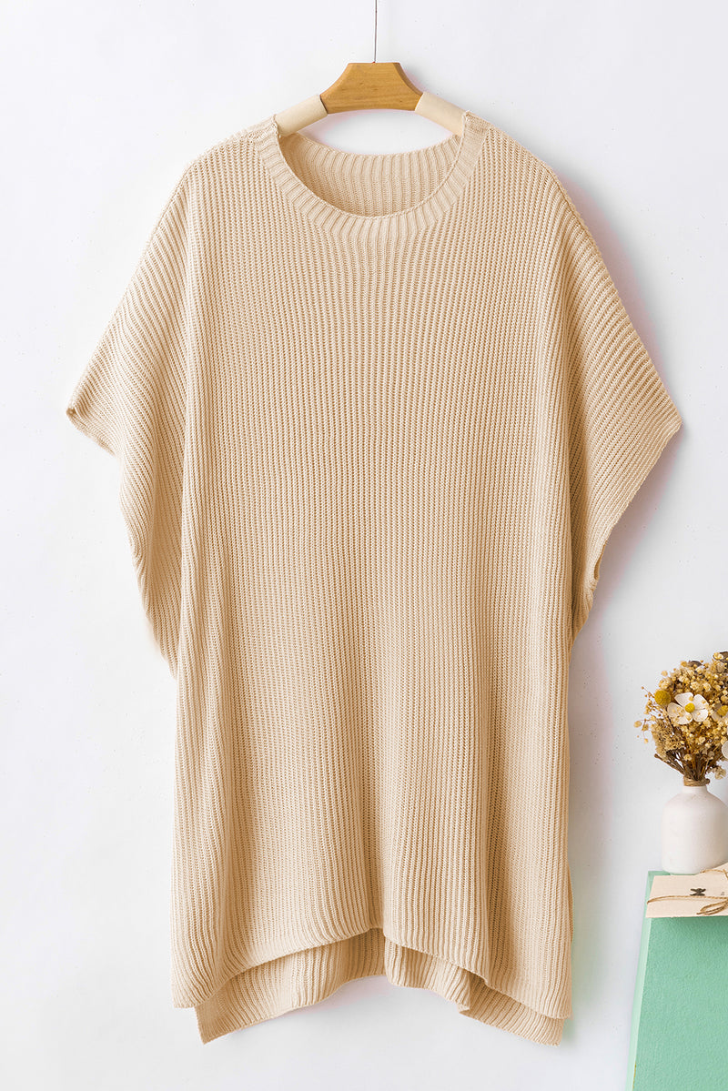 Solid Short Sleeve Side Slit Oversized Sweater