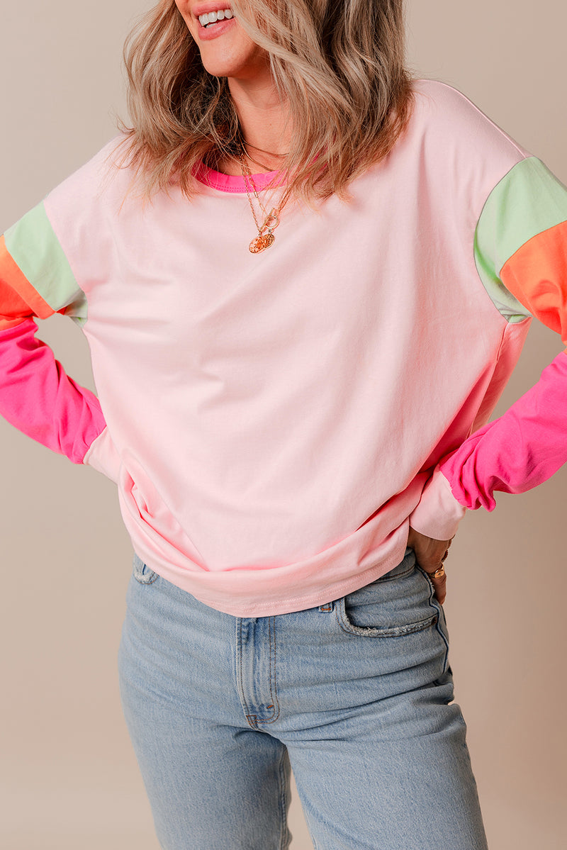 Timeless Color block Patchwork Long Sleeve Loose Top