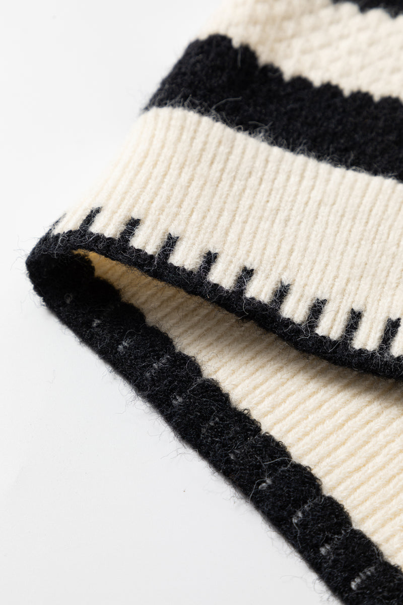 Solid Stripe Chic Golden Button Cardigan Sweater
