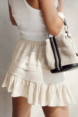 Tiered Ruffled Hemline Elastic Waist Mini Skirt