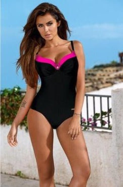 new one-piece swimsuit solid color steel support gathered slim