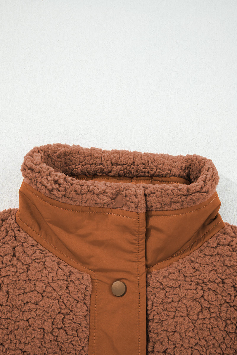 Faux Fur Snap Button Front Knot Side Plush Vest with Pockets