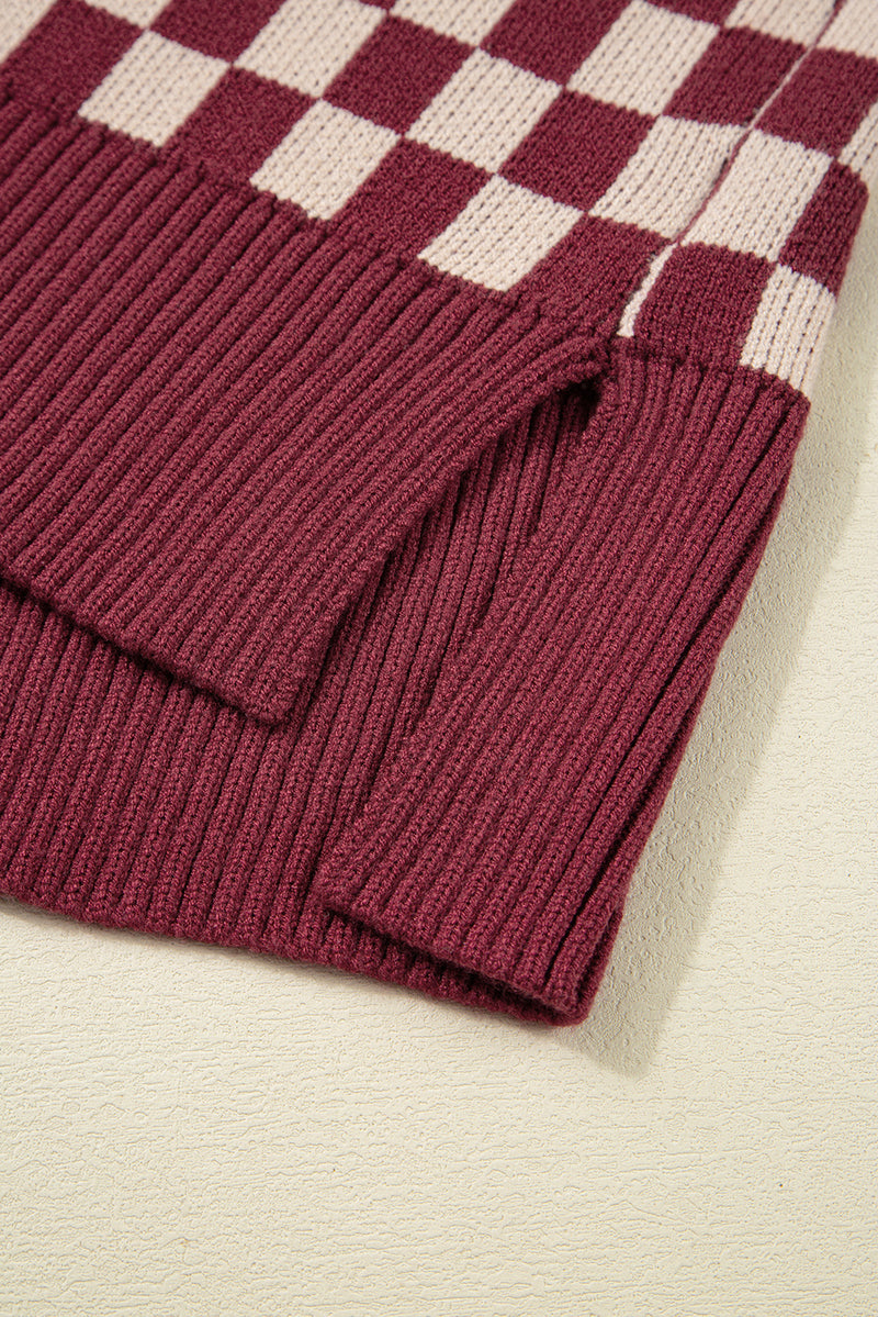 Checkered Color Block Knitted Drop Shoulder Sweater