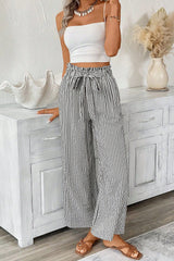 Stripe Tied High Waist Loose Straight Casual Pants