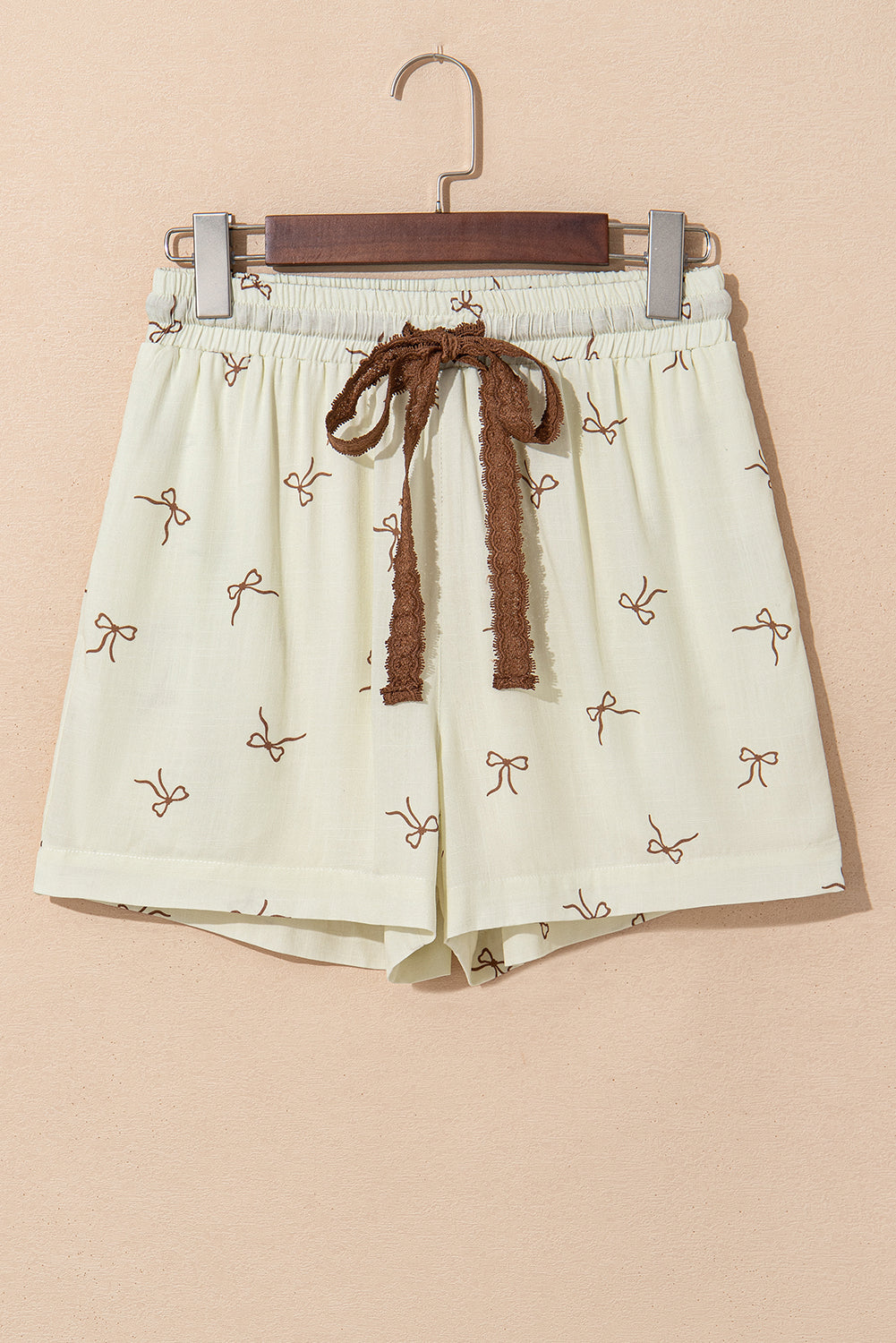 Bow Tie Print Lace Drawstring Casual Shorts