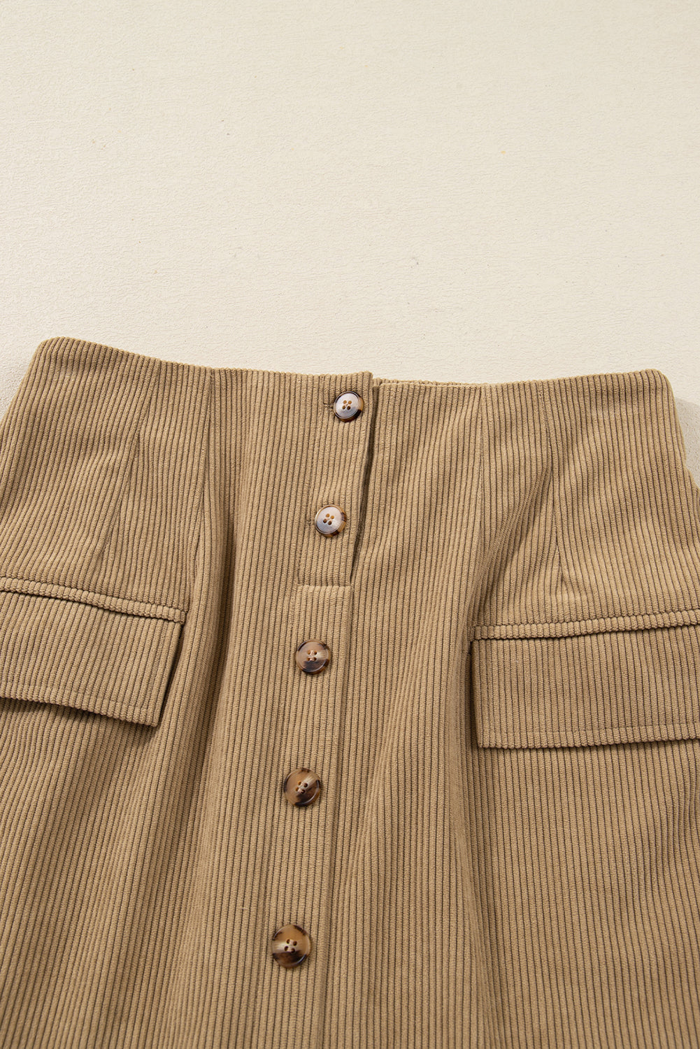 Corduroy Buttoned Front Faux Pockets Mini Skirt