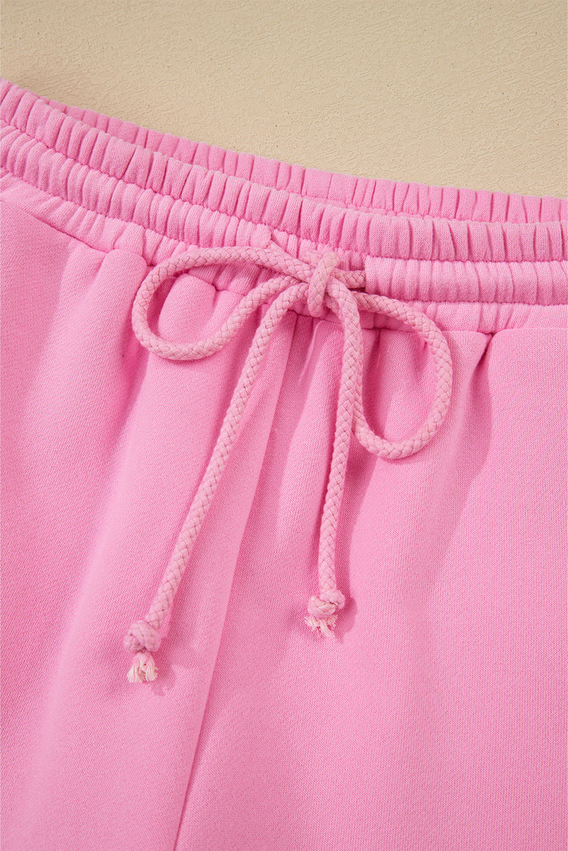 Color Block Pullover and Lace-up Elastic Waist Shorts Set