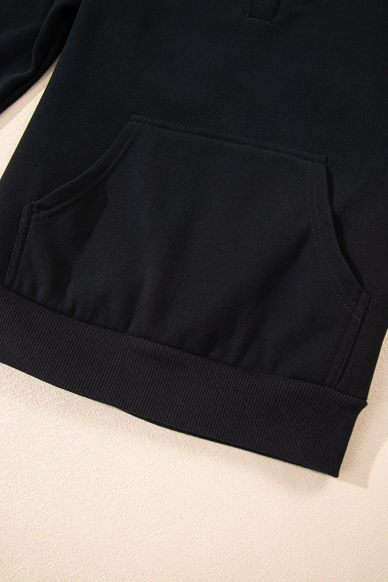 Solid Button Drawstring Hooded Pullover and Casual Short Set