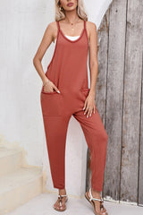 Side Pockets Harem Pants Sleeveless V Neck Jumpsuit