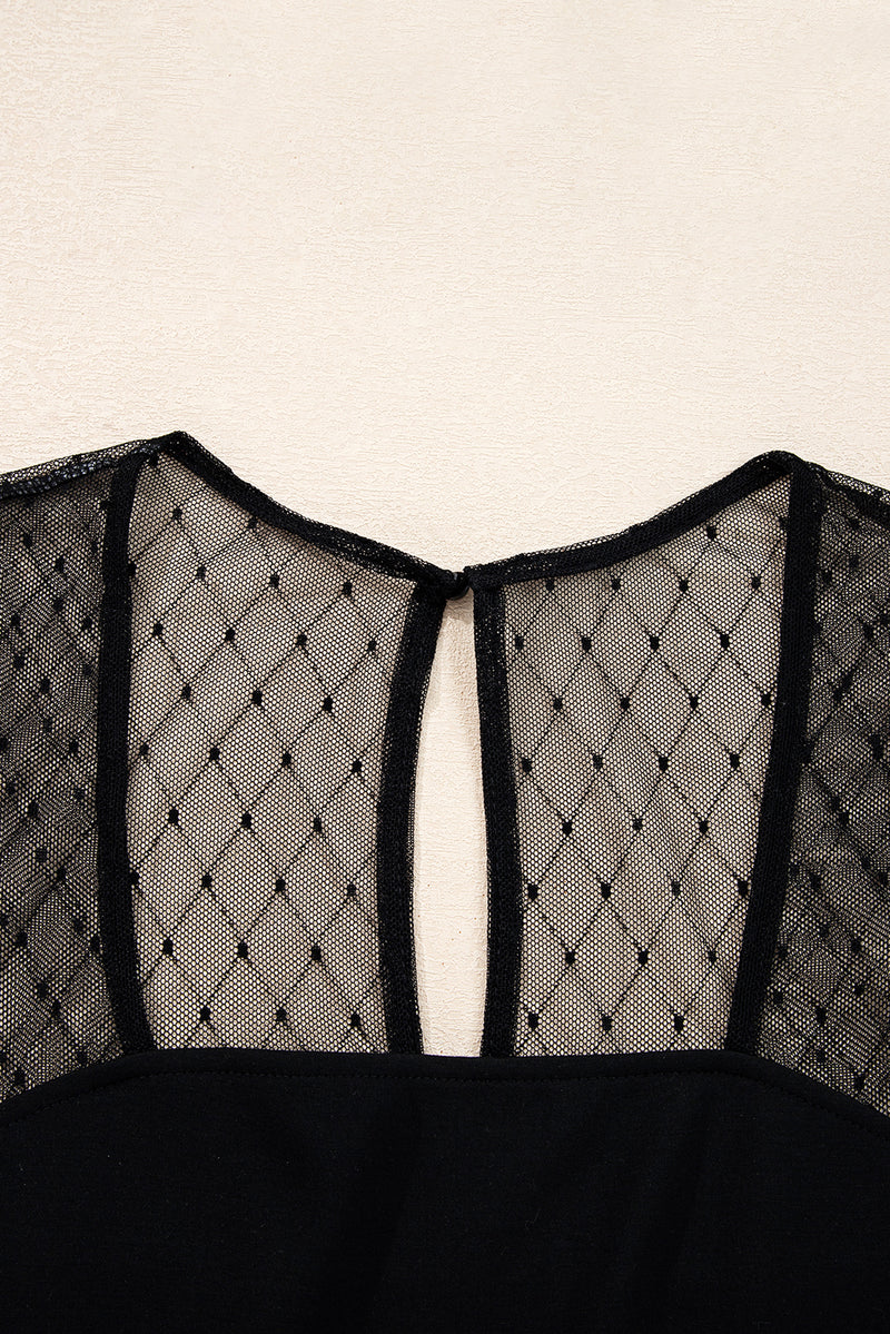Polka Dot Mesh Long Sleeve Square Neck Bodysuit