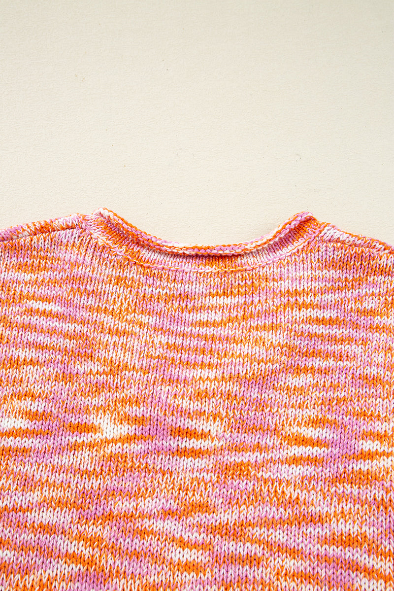 Vibrant Abstract Print Drop Shoulder V Neck Tunic Oversized Sweater