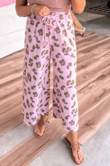 Drawstring Leopard Print Patch Pocket Loose Pants