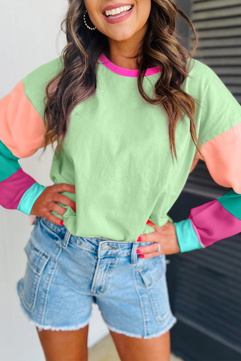 Timeless Color block Patchwork Long Sleeve Loose Top