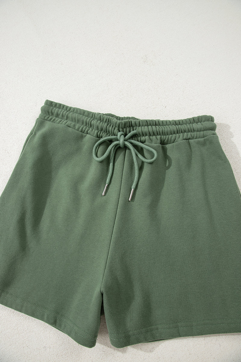 Solid Button Drawstring Hooded Pullover and Casual Short Set