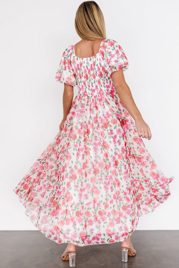 Plus Size Floral Square Neck Puff Sleeve Ruffle Maxi Dress