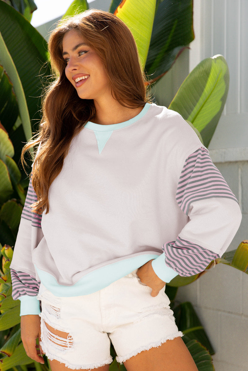 Striped Color block Patchwork Drop Shoulder Sweatshirt