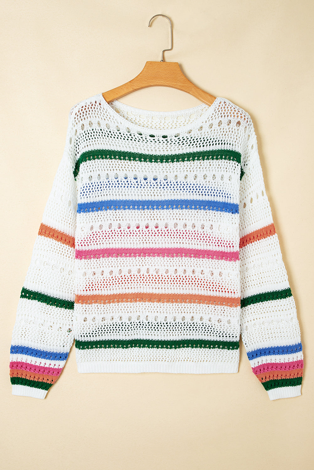 Color Block Striped Pointelle Knit Sweater