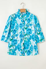 Floral Frilled Collar Three Quarters Sleeve Elegant Shirt