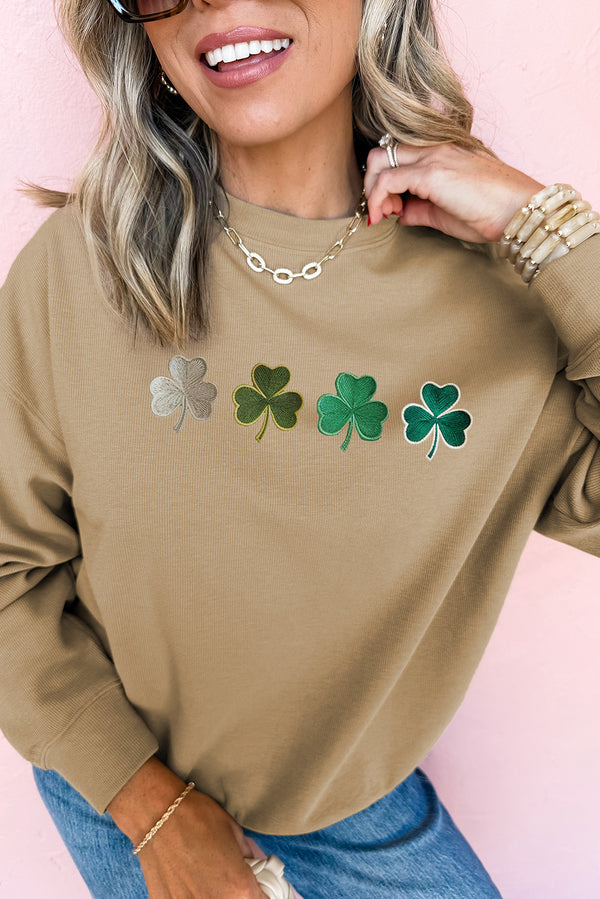 Embroidered Clover Pattern St Patrick Pullover Sweatshirt