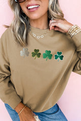 Embroidered Clover Pattern St Patrick Pullover Sweatshirt
