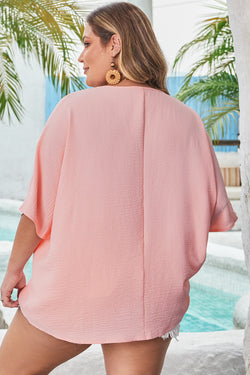 Textured Half Sleeve V Neck Plus Size T Shirt with Chest Pocket