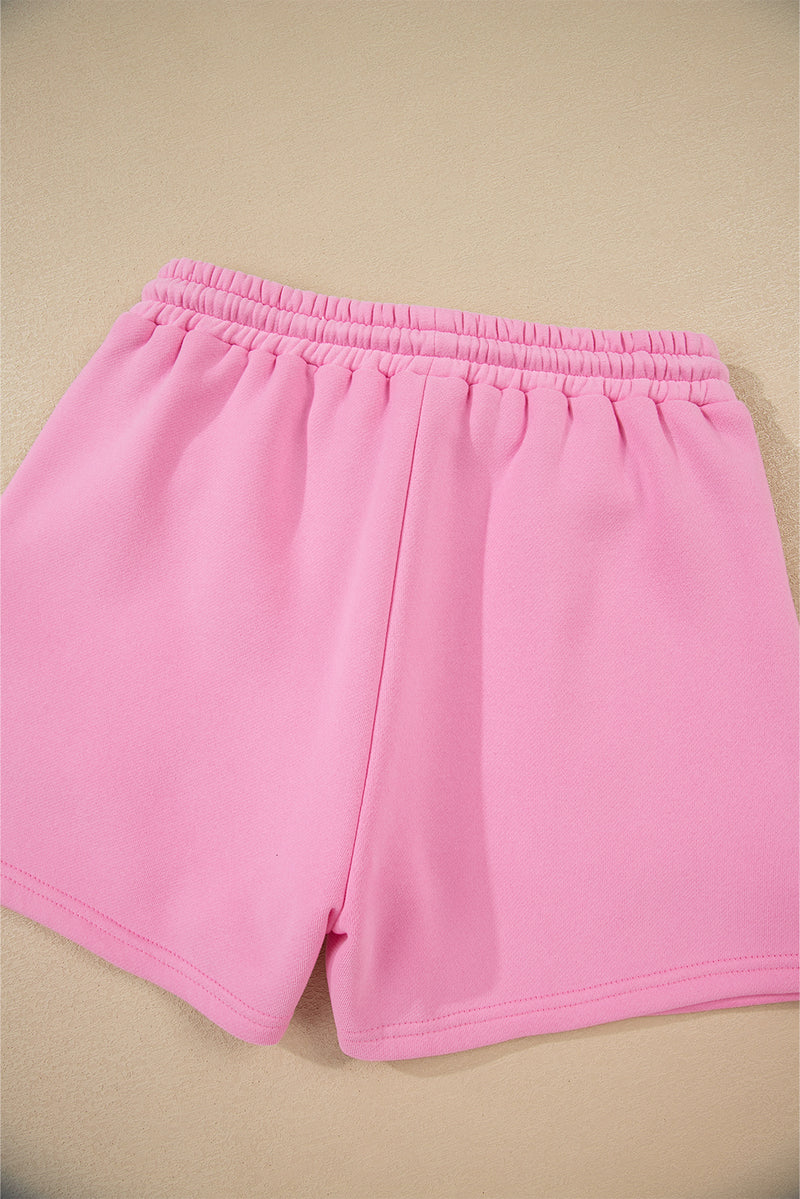 Color Block Pullover and Lace-up Elastic Waist Shorts Set