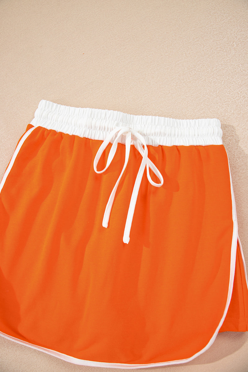 Varsity Stripe Detail Drop Shoulder Pullover Mini Skirt Set