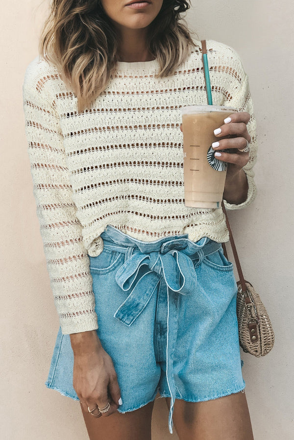 Hollow Out Knit Round Neck Sweater