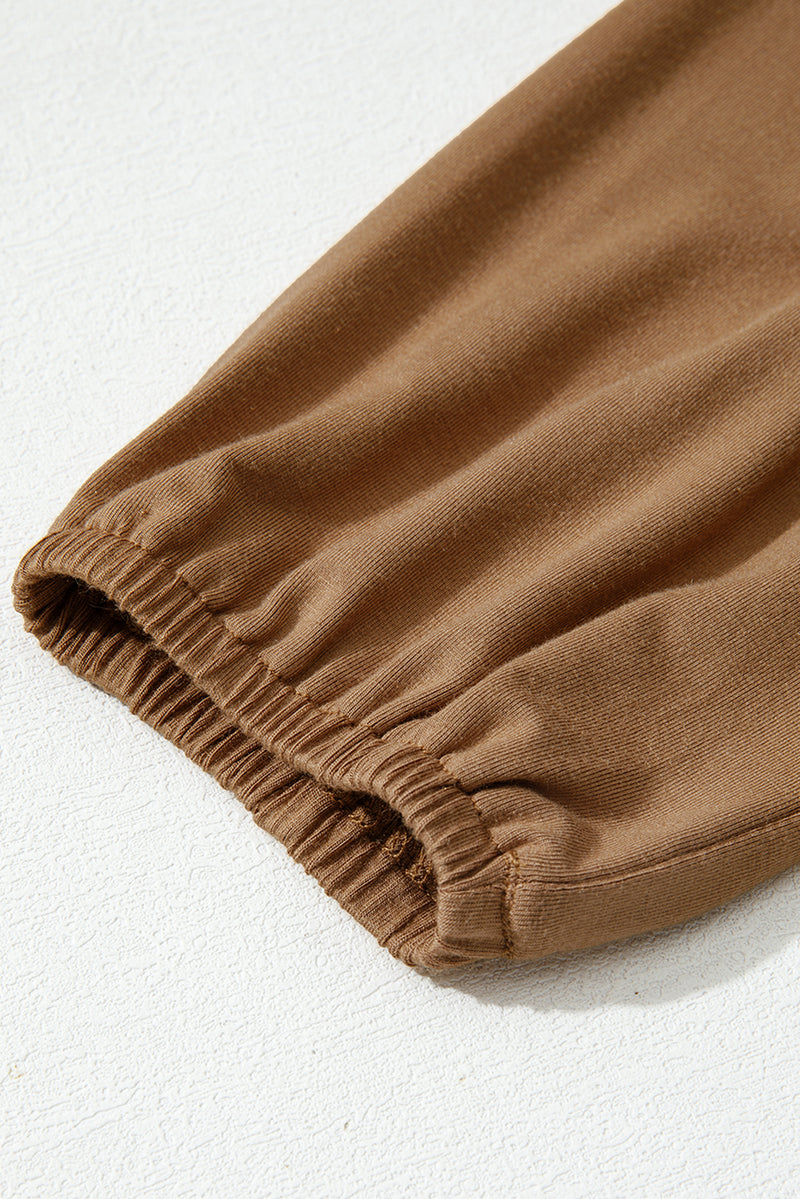 Chestnut Brown Smocked Bust Buttoned Split V Neck Flow Fit Blouse