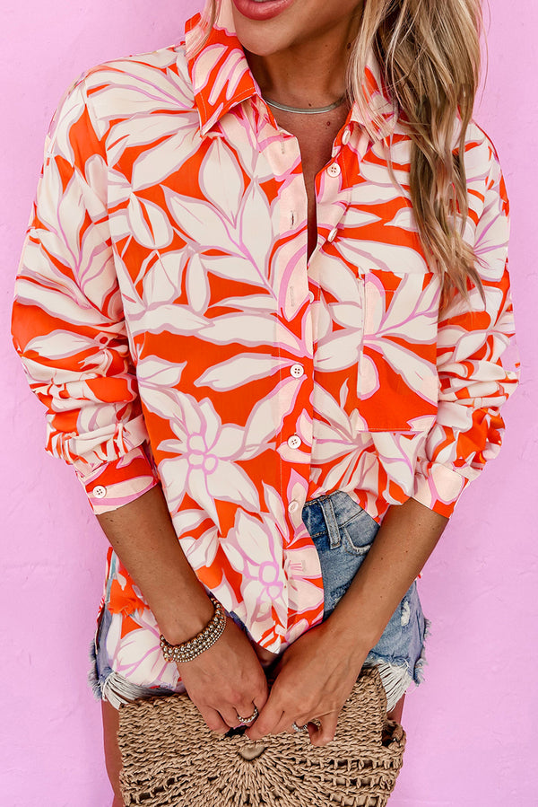 Botanical Print Single Chest Pocket Button Up Shirt