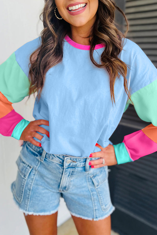Timeless Color block Patchwork Long Sleeve Loose Top
