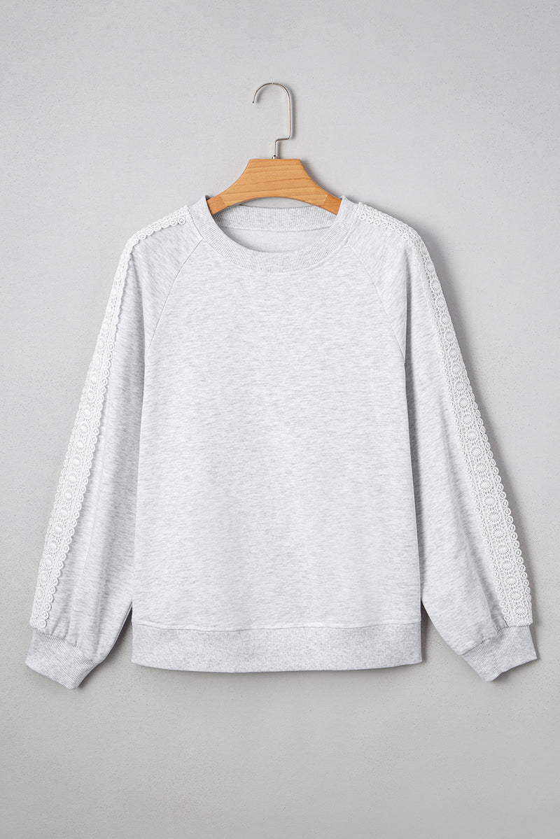Lace Patchwork Raglan Sleeve Crew Neck Sweatshirt