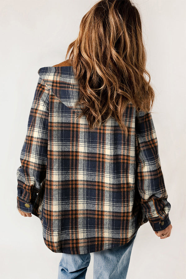 Coats and Jacket Plaid Pattern Sherpa Lined Hooded Shacket