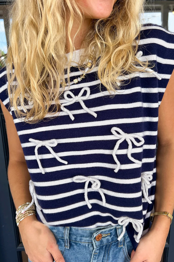 Stripe Knitted Bow Decor Sweater Vest