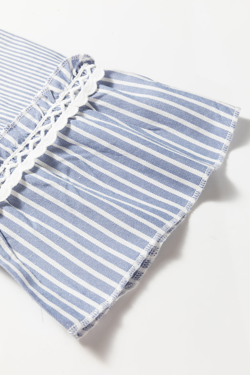 Stripe Patchwork Crossed Lace Detail Bracelet Sleeve Maxi Dress
