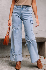 Blue Bowknot Decor Boyfriend Cargo Jeans