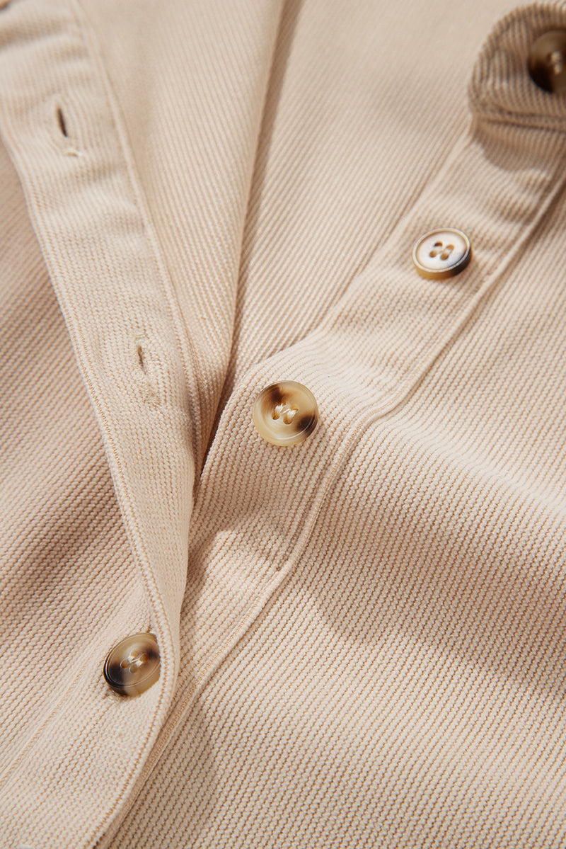 Corduroy Half Button Collared Long Sleeve Mini Dress