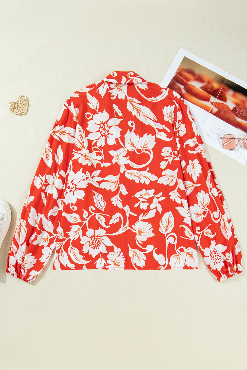 Plus Size Floral Print Loose Button Up Shirt