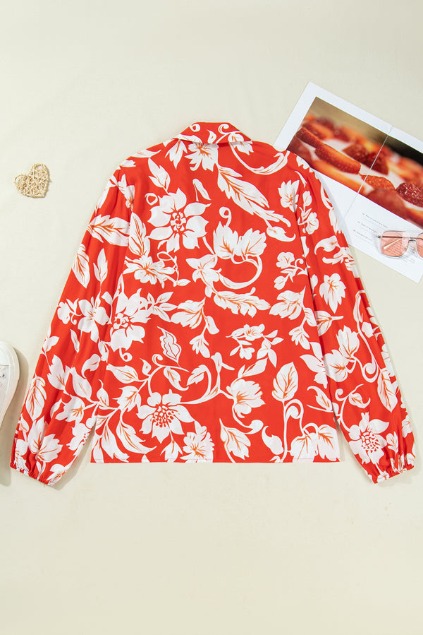 Plus Size Floral Print Loose Button Up Shirt