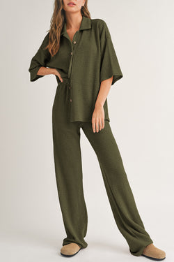 Textured Buttoned Shirt and Casual Pants Set