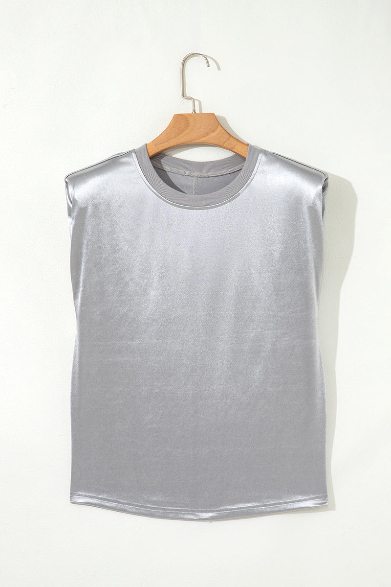 Metallic Luster Crew Neck Shift Tank Top