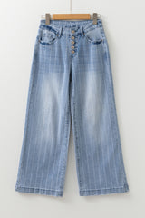 Multi Buttons Pinstripe Wide Leg Jeans