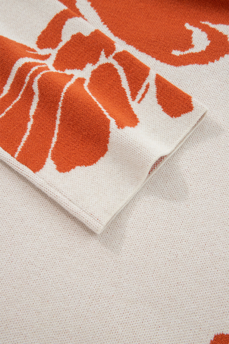 Cinnamon Brown Bold Flower Pattern Wide Sleeve Baggy Sweater